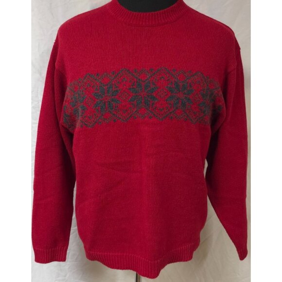 American Outpost Mens Red Nordic Holiday Snowflake Long Sleeve Sweater Size M - Picture 1 of 11
